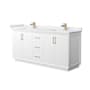 Wyndham Collection Strada 72" Free Standing Double Basin Vanity Set with Cabinet and Cultured Marble Vanity Top White / White Cultured Marble Top / Satin Bronze Hardware