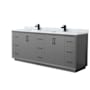 Wyndham Collection Strada 84" Free Standing Double Basin Vanity Set with Cabinet and Marble Vanity Top Dark Gray / Matte Black Hardware