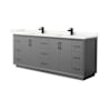 Wyndham Collection Strada 84" Free Standing Double Basin Vanity Set with Cabinet and Quartz Vanity Top Dark Gray / Giotto Quartz Top / Matte Black Hardware