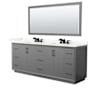 Wyndham Collection Strada 84" Free Standing Double Basin Vanity Set with Cabinet, Quartz Vanity Top, and Framed Mirror Dark Gray / Giotto Quartz Top / Matte Black Hardware