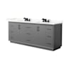 Wyndham Collection Strada 84" Free Standing Double Basin Vanity Set with Cabinet and Quartz Vanity Top Dark Gray / Giotto Quartz Top / Matte Black Hardware