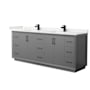 Wyndham Collection Strada 84" Free Standing Double Basin Vanity Set with Cabinet and Quartz Vanity Top Dark Gray / White Quartz Top / Matte Black Hardware
