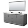 Wyndham Collection Strada 84" Free Standing Double Basin Vanity Set with Cabinet, Quartz Vanity Top, and Framed Mirror Dark Gray / White Quartz Top / Matte Black Hardware