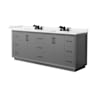 Wyndham Collection Strada 84" Free Standing Double Basin Vanity Set with Cabinet and Quartz Vanity Top Dark Gray / White Quartz Top / Matte Black Hardware