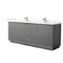Wyndham Collection Strada 84" Free Standing Double Basin Vanity Set with Cabinet and Cultured Marble Vanity Top Dark Gray / Carrara Cultured Marble Top / Satin Bronze Hardware