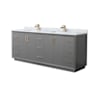 Wyndham Collection Strada 84" Free Standing Double Basin Vanity Set with Cabinet and Marble Vanity Top Dark Gray / Satin Bronze Hardware