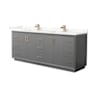 Wyndham Collection Strada 84" Free Standing Double Basin Vanity Set with Cabinet and Quartz Vanity Top Dark Gray / Giotto Quartz Top / Satin Bronze Hardware