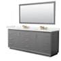 Wyndham Collection Strada 84" Free Standing Double Basin Vanity Set with Cabinet, Quartz Vanity Top, and Framed Mirror Dark Gray / White Quartz Top / Satin Bronze Hardware