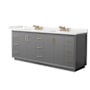 Wyndham Collection Strada 84" Free Standing Double Basin Vanity Set with Cabinet and Quartz Vanity Top Dark Gray / White Quartz Top / Satin Bronze Hardware