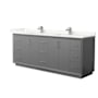 Wyndham Collection Strada 84" Free Standing Double Basin Vanity Set with Cabinet and Quartz Vanity Top Dark Gray / Giotto Quartz Top / Brushed Nickel Hardware