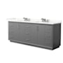 Wyndham Collection Strada 84" Free Standing Double Basin Vanity Set with Cabinet and Quartz Vanity Top Dark Gray / Giotto Quartz Top / Brushed Nickel Hardware
