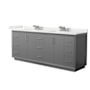 Wyndham Collection Strada 84" Free Standing Double Basin Vanity Set with Cabinet and Quartz Vanity Top Dark Gray / White Quartz Top / Brushed Nickel Hardware