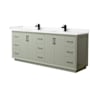 Wyndham Collection Strada 84" Free Standing Double Basin Vanity Set with Cabinet and Cultured Marble Vanity Top Light Green / Carrara Cultured Marble Top / Matte Black Hardware