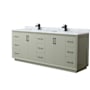 Wyndham Collection Strada 84" Free Standing Double Basin Vanity Set with Cabinet and Marble Vanity Top Light Green / Matte Black Hardware