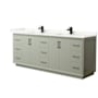 Wyndham Collection Strada 84" Free Standing Double Basin Vanity Set with Cabinet and Quartz Vanity Top Light Green / Giotto Quartz Top / Matte Black Hardware