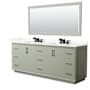 Wyndham Collection Strada 84" Free Standing Double Basin Vanity Set with Cabinet, Quartz Vanity Top, and Framed Mirror Light Green / Giotto Quartz Top / Matte Black Hardware
