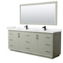 Wyndham Collection Strada 84" Free Standing Double Basin Vanity Set with Cabinet, Cultured Marble Vanity Top, and Framed Mirror Light Green / White Cultured Marble Top / Matte Black Hardware