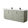 Wyndham Collection Strada 84" Free Standing Double Basin Vanity Set with Cabinet and Quartz Vanity Top Light Green / White Quartz Top / Matte Black Hardware