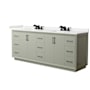 Wyndham Collection Strada 84" Free Standing Double Basin Vanity Set with Cabinet and Quartz Vanity Top Light Green / White Quartz Top / Matte Black Hardware