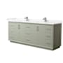 Wyndham Collection Strada 84" Free Standing Double Basin Vanity Set with Cabinet and Cultured Marble Vanity Top Light Green / Carrara Cultured Marble Top / Brushed Nickel Hardware
