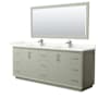 Wyndham Collection Strada 84" Free Standing Double Basin Vanity Set with Cabinet, Quartz Vanity Top, and Framed Mirror Light Green / Giotto Quartz Top / Brushed Nickel Hardware