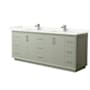 Wyndham Collection Strada 84" Free Standing Double Basin Vanity Set with Cabinet and Quartz Vanity Top Light Green / Giotto Quartz Top / Brushed Nickel Hardware