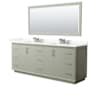 Wyndham Collection Strada 84" Free Standing Double Basin Vanity Set with Cabinet, Quartz Vanity Top, and Framed Mirror Light Green / Giotto Quartz Top / Brushed Nickel Hardware