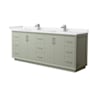 Wyndham Collection Strada 84" Free Standing Double Basin Vanity Set with Cabinet and Cultured Marble Vanity Top Light Green / White Cultured Marble Top / Brushed Nickel Hardware