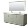 Wyndham Collection Strada 84" Free Standing Double Basin Vanity Set with Cabinet, Quartz Vanity Top, and Framed Mirror Light Green / White Quartz Top / Brushed Nickel Hardware