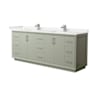 Wyndham Collection Strada 84" Free Standing Double Basin Vanity Set with Cabinet and Quartz Vanity Top Light Green / White Quartz Top / Brushed Nickel Hardware