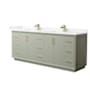 Wyndham Collection Strada 84" Free Standing Double Basin Vanity Set with Cabinet and Cultured Marble Vanity Top Light Green / Carrara Cultured Marble Top / Satin Bronze Hardware