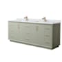 Wyndham Collection Strada 84" Free Standing Double Basin Vanity Set with Cabinet and Marble Vanity Top Light Green / Satin Bronze Hardware