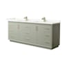 Wyndham Collection Strada 84" Free Standing Double Basin Vanity Set with Cabinet and Quartz Vanity Top Light Green / Giotto Quartz Top / Satin Bronze Hardware