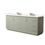 Wyndham Collection Strada 84" Free Standing Double Basin Vanity Set with Cabinet and Quartz Vanity Top Light Green / Giotto Quartz Top / Satin Bronze Hardware