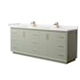 Wyndham Collection Strada 84" Free Standing Double Basin Vanity Set with Cabinet and Quartz Vanity Top Light Green / White Quartz Top / Satin Bronze Hardware