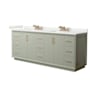 Wyndham Collection Strada 84" Free Standing Double Basin Vanity Set with Cabinet and Quartz Vanity Top Light Green / White Quartz Top / Satin Bronze Hardware