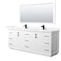 Wyndham Collection Strada 84" Free Standing Double Basin Vanity Set with Cabinet, Cultured Marble Vanity Top, and Framed Mirror White / Carrara Cultured Marble Top / Matte Black Hardware