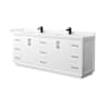 Wyndham Collection Strada 84" Free Standing Double Basin Vanity Set with Cabinet and Cultured Marble Vanity Top White / Carrara Cultured Marble Top / Matte Black Hardware