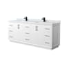 Wyndham Collection Strada 84" Free Standing Double Basin Vanity Set with Cabinet and Marble Vanity Top White / Matte Black Hardware