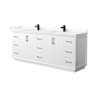 Wyndham Collection Strada 84" Free Standing Double Basin Vanity Set with Cabinet and Quartz Vanity Top White / Giotto Quartz Top / Matte Black Hardware