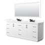 Wyndham Collection Strada 84" Free Standing Double Basin Vanity Set with Cabinet, Quartz Vanity Top, and Framed Mirror White / Giotto Quartz Top / Matte Black Hardware