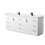 Wyndham Collection Strada 84" Free Standing Double Basin Vanity Set with Cabinet and Cultured Marble Vanity Top White / White Cultured Marble Top / Matte Black Hardware