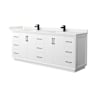 Wyndham Collection Strada 84" Free Standing Double Basin Vanity Set with Cabinet and Quartz Vanity Top White / White Quartz Top / Matte Black Hardware