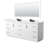 Wyndham Collection Strada 84" Free Standing Double Basin Vanity Set with Cabinet, Quartz Vanity Top, and Framed Mirror White / White Quartz Top / Matte Black Hardware