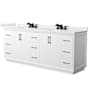 Wyndham Collection Strada 84" Free Standing Double Basin Vanity Set with Cabinet and Quartz Vanity Top White / White Quartz Top / Matte Black Hardware