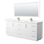 Wyndham Collection Strada 84" Free Standing Double Basin Vanity Set with Cabinet, Quartz Vanity Top, and Framed Mirror White / Giotto Quartz Top / Brushed Nickel Hardware