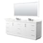 Wyndham Collection Strada 84" Free Standing Double Basin Vanity Set with Cabinet, Quartz Vanity Top, and Framed Mirror White / Giotto Quartz Top / Brushed Nickel Hardware