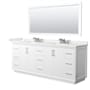Wyndham Collection Strada 84" Free Standing Double Basin Vanity Set with Cabinet, Quartz Vanity Top, and Framed Mirror White / White Quartz Top / Brushed Nickel Hardware