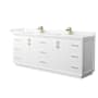 Wyndham Collection Strada 84" Free Standing Double Basin Vanity Set with Cabinet and Cultured Marble Vanity Top White / Carrara Cultured Marble Top / Satin Bronze Hardware
