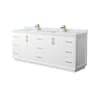Wyndham Collection Strada 84" Free Standing Double Basin Vanity Set with Cabinet and Marble Vanity Top White / Satin Bronze Hardware